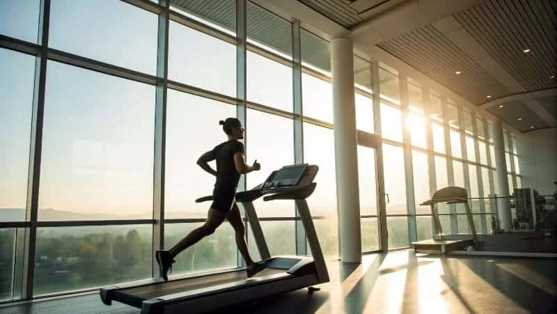 a person running on a treadmill in a well-lit gym