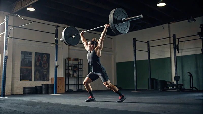 an athlete performs a squat using a barbell